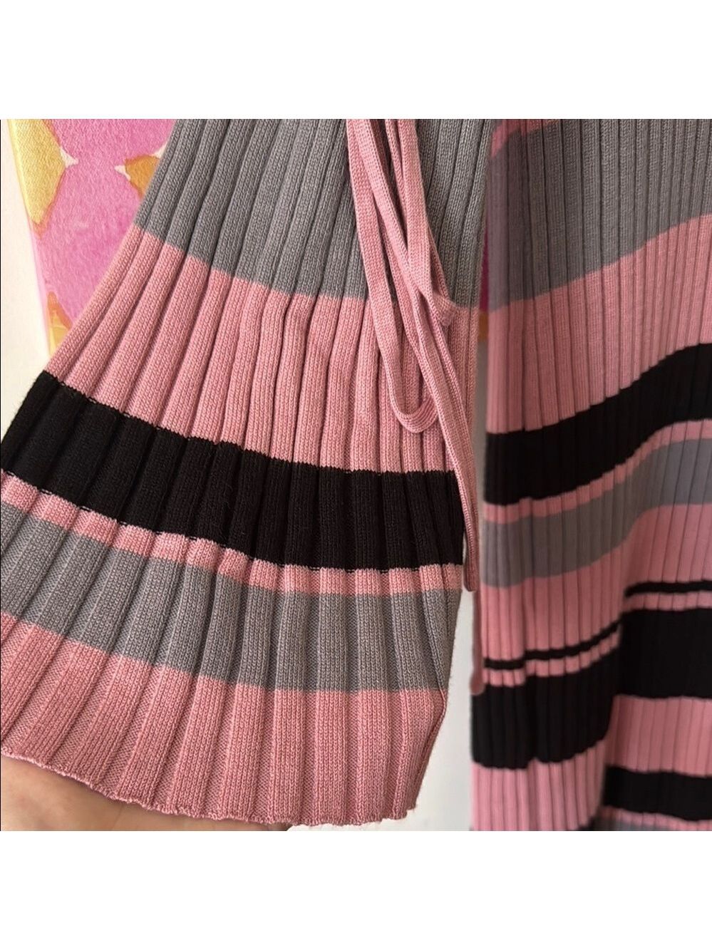 Ashley Stewart Pink and Black Striped Long Sleeve Dress - Picture 3 of 5